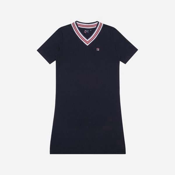 Fila Šaty Damske Námornícka Modrá - Line V-Neck Vypredaj - Slovakia 75234-XDRM